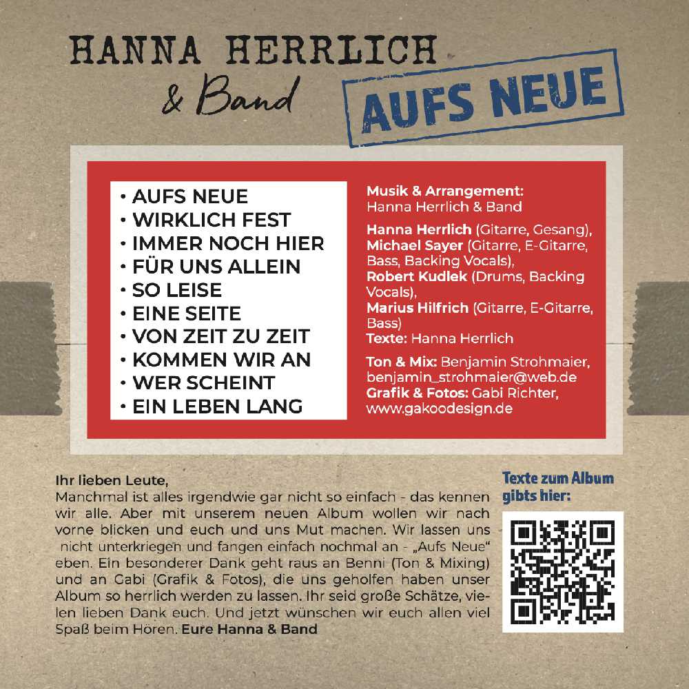 CD Aufs Neue von Hanna Herrlich und Band - Cover Rückseiteseite